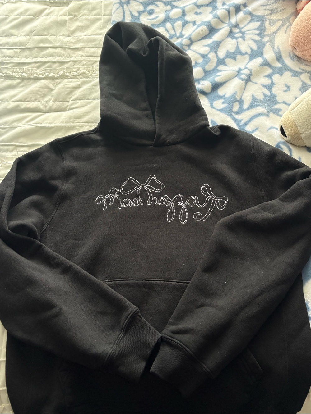 MADHAPPY Bow Fleece Hoodie Black Size Large *not available on MADHAPPY site